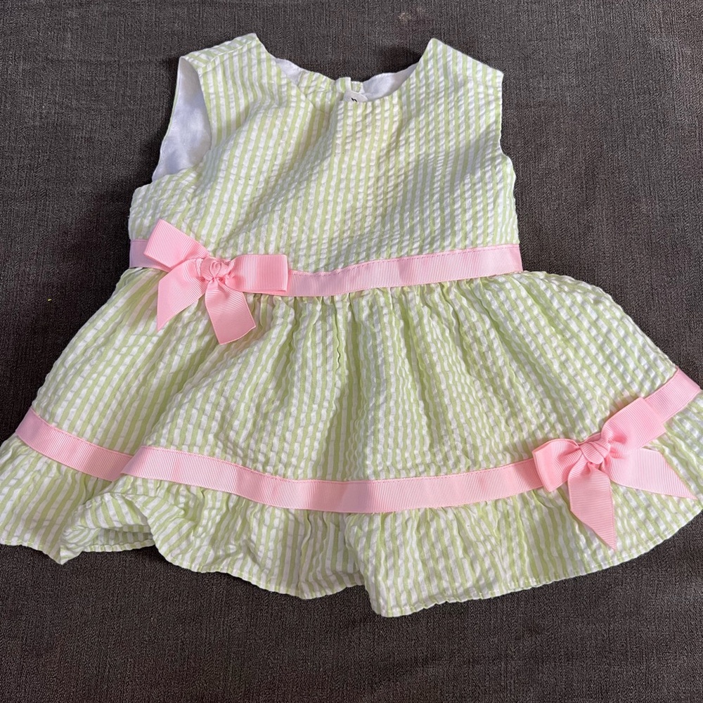 Rare Editions Green and White Seersucker Dress